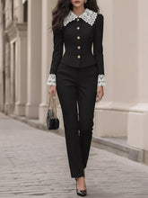 Maeyira Chic Lace-Collared Fitted Blazer & Cigarette Pants Suit Set