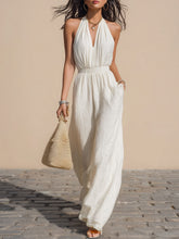 Maeyira Halter V-Neck Fitted Vest & Wide-Leg Pants - 2-Piece Set