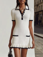 Maeyira White Knit Mini Dress with Black Trim Short Sleeve