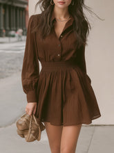 Maeyira French Vintage Shirt Dress with Ruffled High-Low