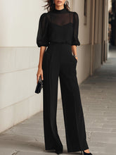 Maeyira Black Two Piece Set - Sheer Mesh Top and Wide Leg Pants