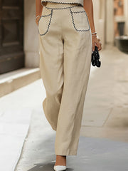 Maeyira Cream Wide Leg Pants Set with Functional Side Pockets