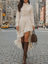 Maeyira Vintage Off-White Ruffle Dress - Irregular Hemline