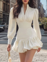 Maeyira White Bodycon V-Neck Mini Dress with Ruffle Hem