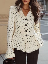 Maeyira French Vintage Polka Dot Top - Ruffled Hem & Fitted Waist