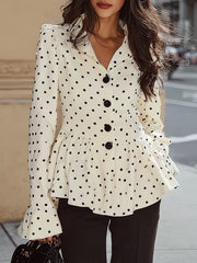 Maeyira French Vintage Polka Dot Top - Ruffled Hem & Fitted Waist