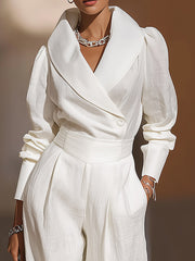 Maeyira Chic White Linen Blend Shirt & Wide Leg Trousers Set