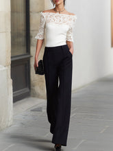 Maeyira White Off-Shoulder Lace Top & Black Trousers Set