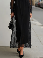 Maeyira Black Sheer Maxi Dress with Gold Buttons - Long Sleeve Collar