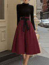 Maeyira Black Top Burgundy Midi Skirt Two Piece Bow Detail