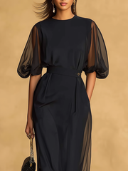 Maeyira Elegant 2-Piece Set - Sheer Sleeve Top & Wide Pants