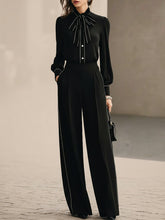 Maeyira Black Shirt & Wide Leg Pants Set with Elegant White Piping