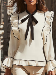 Maeyira Black & White Tie-Front Shirt - Ruffled Linen Shorts Set