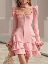 Maeyira Niche Design Mini Dress with Front Zipper and Ruffle Details