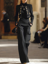 Maeyira Black Two Piece Suit - Cropped Blazer and Wide Leg Pants