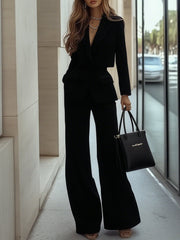 Maeyira Light Blue Two Piece Suit - Blazer and Wide Leg Pants Set