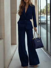 Maeyira Light Blue Two Piece Suit - Blazer and Wide Leg Pants Set