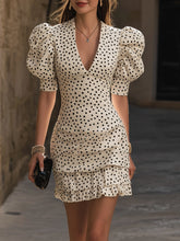 Maeyira Polka Dot Mini Dress with Puff Sleeves and V-Neck