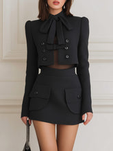 Maeyira Black Two Piece Set - Cropped Blazer with Bow