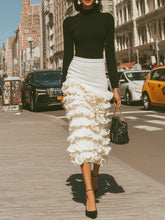 Maeyira Black Turtleneck Top White Tiered Ruffle Skirt Set