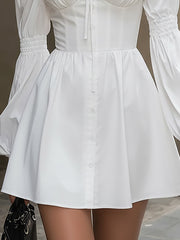 Maeyira White Mini Dress with Puff Sleeves - Sweetheart Neckline