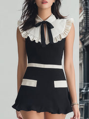 Maeyira Black and White Mini Dress with Ruffle Collar