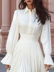 Maeyira White Satin Shirt Pleated Mini Skirt Two Piece Set