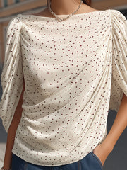 Maeyira Cream Polka Dot Blouse with Flowy Dolman Sleeves