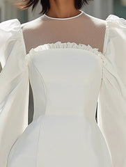 Maeyira White Mini Dress with Sheer Mesh Yoke - Puff Sleeve