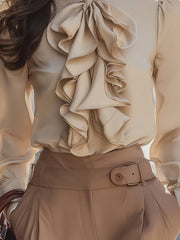 Maeyira Lotus Leaf Collar Satin Shirt - Elegant Commuter Blouse