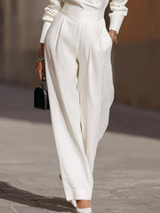 Maeyira Chic White Linen Blend Shirt & Wide Leg Trousers Set