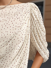 Maeyira Cream Polka Dot Blouse with Flowy Dolman Sleeves 