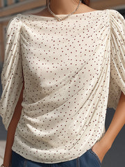 Maeyira Cream Polka Dot Blouse with Flowy Dolman Sleeves 