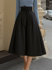 Maeyira Blue Black Two Piece - Turtleneck Top A-Line Skirt