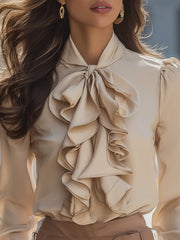 Maeyira Lotus Leaf Collar Satin Shirt - Elegant Commuter Blouse