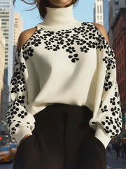 Maeyira Ivory Cold Shoulder Turtleneck - Bold Black Floral Print